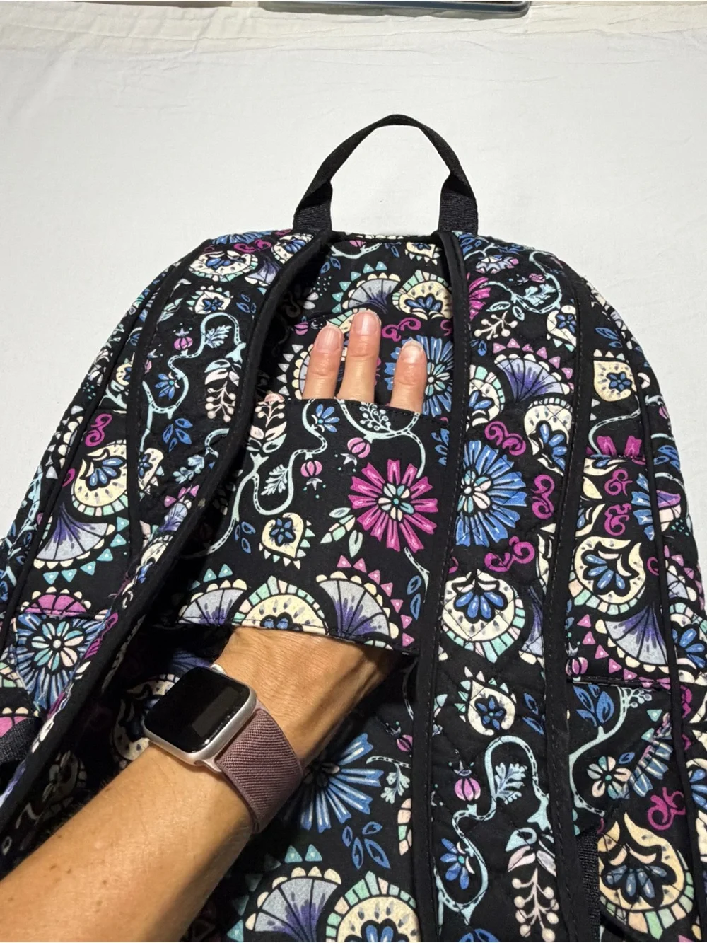 Vera Bradley Iconic Campus Backpack in the black floral Bramble pattern